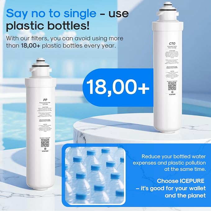 ICEPURE PP and CTO 2-stage Filters Replacement for ICEPURE 6-in-1 Bottleless Water Cooler Ice Maker with 2-Stage Filtration, WiFi, Bullet and Crushed Ice, YD-ZB007, 6 Months