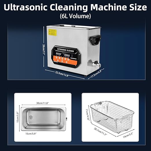 Ultrasonic Cleaner 6L 180W Digital Ultrasonic Cleaning Machine with Upgraded Degassing & Gentle Mode, 40kHz, with Heater & Timer for Tools, Jewelry, Watches, Glasses, Dentures, Small Parts