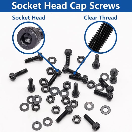 285PCS M3 x 6mm Screws with Nuts and Washers, Hex Socket Head Cap Screws 12.9 Grade Alloy Steel M3 Bolts with Hex Wrench