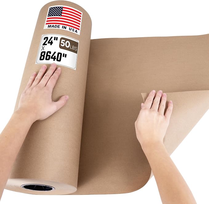 24" x 8640" (720 feet) Natural Brown Kraft Paper Roll, 50 Lb Heavy-Duty – Made in USA Large Roll of Brown Wrapping Paper, 3-inch Core – for Packaging, Void Filling, Shipping, School, Crafts | 50 Lb Heavy-Duty Made in USA Large Roll of Brown Wrapping Pa...