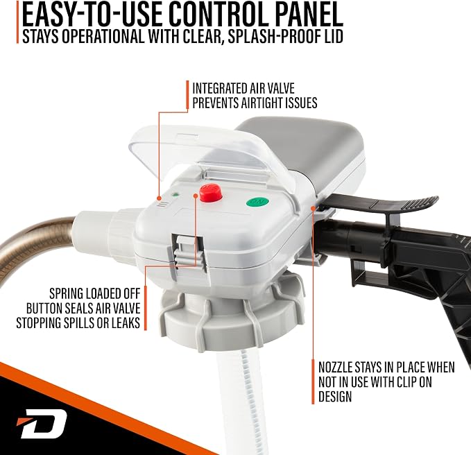 Deway AA Battery Gas Pump Automatic Fuel Transfer with Auto-Stop Nozzle & PVC Hose - 2.2 GPM Siphon Pump for Gasoline, Diesel, Kerosene, Gas Cans, Generators, Lawn Mowers, Boats, ATVs