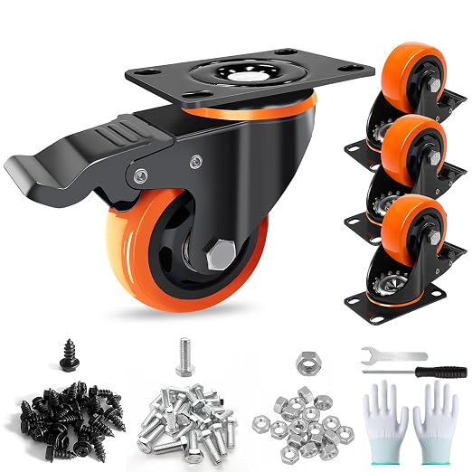 3 Inch Casters Set of 4 Heavy Duty, Caster Wheels with Safety Dual Locking, No Noise Swivel Plate Casters,Industrial Castor Wheels Sets 4 for Furniture,Workbench(Free Hardware Kits)
