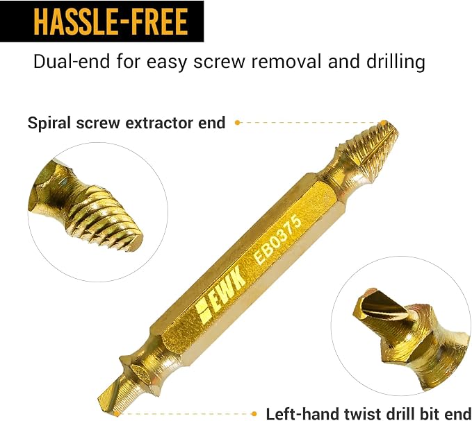 EWK 6-Piece 2-in-1 Flip Screw Extractor Set, HSS Screw Removal Tool with Left-Hand Drill Bit and Spiral Extractor for Stripped Screws, Broken Bolts, Rusted Fasteners, and Damaged Heads