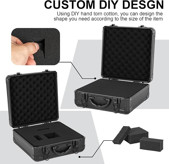 Protective Hard Case Shockproof Water-resistant with Customized DIY Foam Insert fit for Camera, Laptops, etc, 12.2 X 12.2 X 4.5-Inch