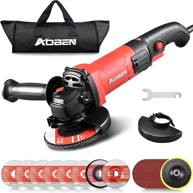 AOBEN 900W Angle Grinder 4-1/2 inch | 7.5Amp, 11000 RPM, 6-Speed Corded Electric Cut off Tool with Switch Lock | for DIY & Metal Cutting, Grinding & Polishing