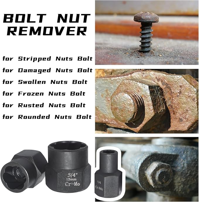 14 Pcs Bolt Nut Extractor Set with Knockout Bar, 3/8" Drive Wheel Lock Removal Kit for Extracting Damaged, Stripped Frozen Nuts & Screws Twist Socket Set, Impact Lug Nut Remover Socket Tool