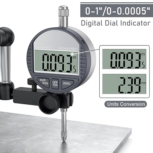 HDLNKAK Digital Dial Indicator Gauge with Magnetic Base Stand 90lbs/40kg Tensile Force, Indicator Holder for 0-1"/25.4mm, 0.01mm/0.0005" Inch/Metric Conversion
