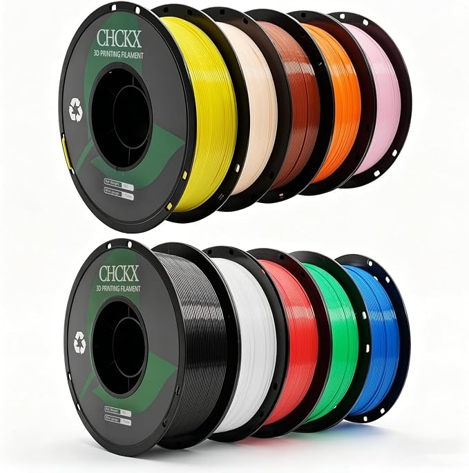 PETG 3D Printer Filament Bundle, 10Rolls,Dimensional Accuracy +/- 0.03 mm, 1kg Spool(2.2lbs), 1.75 mm Fit for Most 3D Printers,Black+White+Red+Green+Blue+Yellow+Skin+Coffee+Orange+Pink