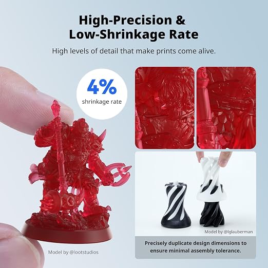 ANYCUBIC Water Washable ABS-Like Resin 3.0, 3D Printer Resin, High Toughness and High Precision, Easy to Post-Process, Low Odor, Wide Compatibility for All LCD 3D Printers (Clear Red, 1kg)
