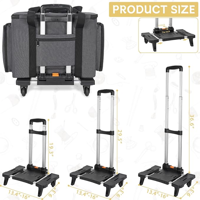 Sewing Machine Case with Wheels, Universal Rolling Trolley Tote with Shoulder Strap & Multiple Storage Pockets Compatible with Most Standard Singer, Brother, Janome, Grey