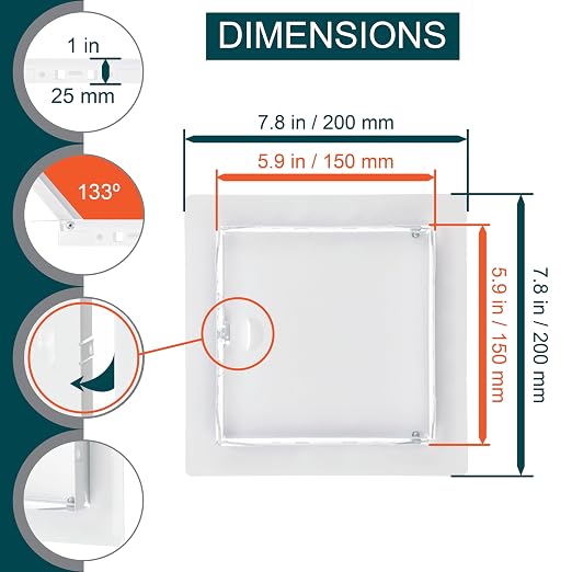 6" x 6" White Metal Access Panel - Wall Access Panel for Drywall - Hidden Wire Cover for Wall Covering Panels - Plumbing, Electricity, Heating Alarm, Bathroom, Dry Wall Hole Cover