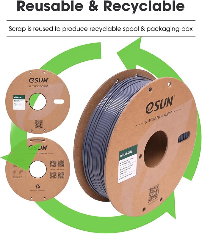 eSUN PLA Filament 1.75mm, High Toughness 3D Printer Filament Upgraded PLA Filament, Dimensional Accuracy +/- 0.03mm, 1KG per Spool, 4 Spools 3D Printing Filament for 3D Printers, Grey