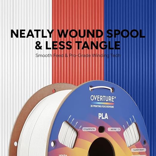 OVERTURE High Speed PLA Filament 1.75mm, Neatly Wound 3D Printer Filament 1kg Spool (2.2lbs) Rapid PLA, Dimensional Accuracy +/- 0.02 mm, Fit Most FDM 3D Printers (White 1-Pack)