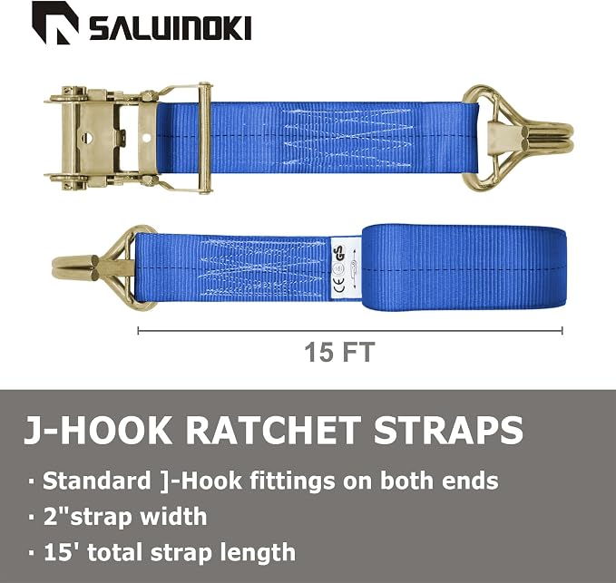 8Pack 2 inch Ratchet Straps Heavy Duty 15 ft J Hook with Anti-Loss Lock, 2 inch Tie Down Straps for Trucks, Cargo Straps Ratcheting Blue