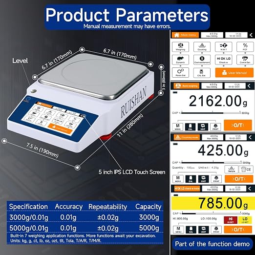 Smart Laboratory Analytical Balance - 3kg x 0.01g, Weighing, Counting, Pricing, Percentage, Function, Textile Fabric Modes, 19 Units, Custom Units