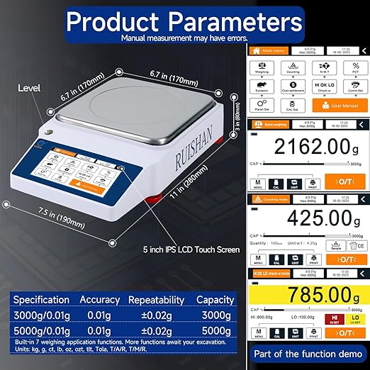 5kg x 0.01g Smart Lab Analytical Balance - 5 Modes, 19 Units & Custom Units