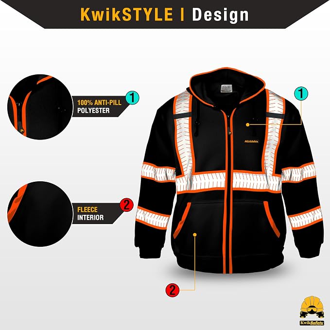 KwikSafety - Charlotte, NC - Men's Fleece Safety Hoodie | PPE Hi Vis Lightweight Reflective Jacket