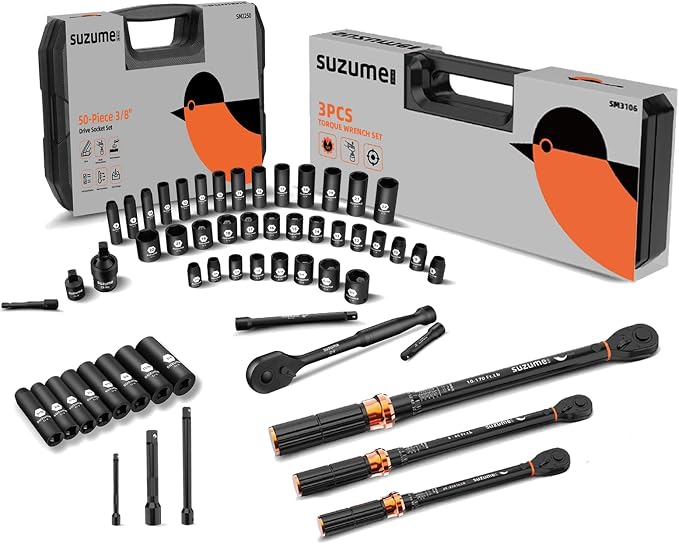 SUZUME 3/8" Drive Impact Socket Set & 3PCS Torque Wrench Set