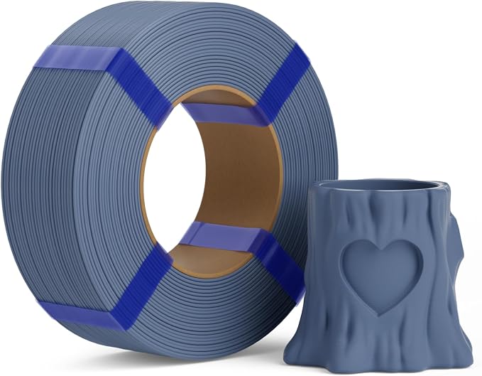 PLA Basic Refill Filament 1.75mm, No Spool 3D Printer Filament, Dimensional Accuracy +/- 0.02mm, Fits for Most FDM 3D Printers, 1KG Blue Grey