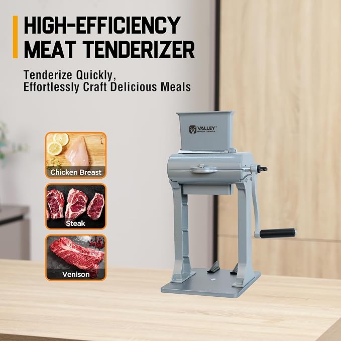 Manual Meat Tenderizer Jerky Slicer - 2-in-1 Meat Tenderizer Machine, Stainless Steel Tenderizing Blades and Jerky Slicer Blades, for Beef and Chicken (Silver)