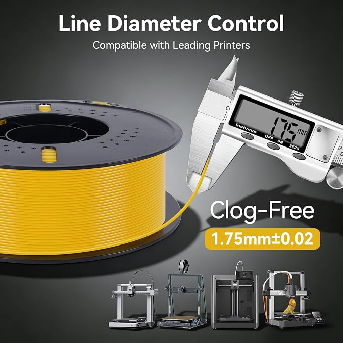 Kingroon PETG 3D Printer Filament, High Strength, Low Warping, Odorless, Dimensional Accuracy +/- 0.02 mm, 1kg Spool(2.2lbs), 1.75 mm, Yellow