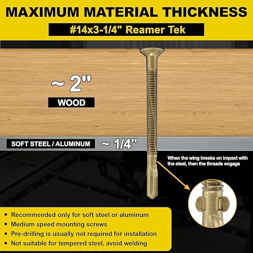 FMhotu #14 x 3-1/4 Trailer Deck Screws, Self-Tapping Sheet Wood Metal Screw, 550Pcs T25 Star Bits Reamer Tek Screws for Trailers, for Attaching Wood to Steel