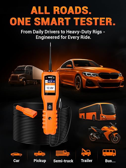 KZYEE KM10 Power Circuit Probe Tester with Live Waveform Display & Component Activation, 12V–24V Automotive Electrical Tester for Short Finding, Wire Tracing & Circuit Diagnostics, 40FT Reach