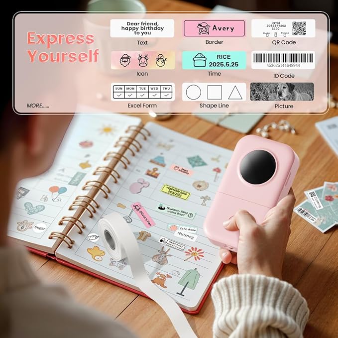 Phomemo Label Maker, D30 Label Maker Machine with Tape, Mini Bluetooth Label Makers, Small Portable Thermal Label Printer, Sticker Maker for Home Kitchen School Classroom Teacher Office Supplies
