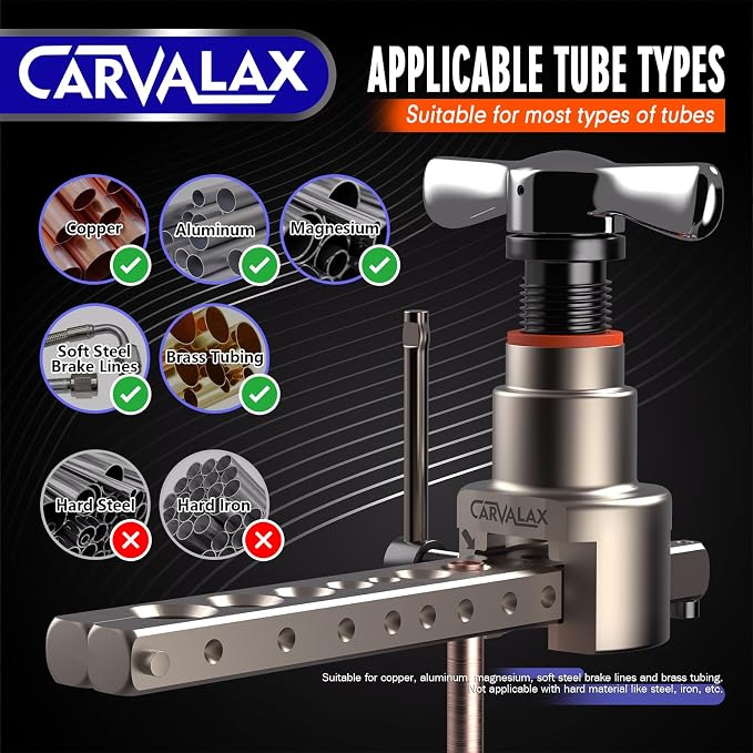 CARVALAX Eccentric Flaring Tool Kit, 45° Precision Flaring, Metric/Imperial Clamp for 6-19mm & 1/4"-3/4" Pipes, Includes Cutter, Deburring Tool & Hard Case for HVAC & Refrigeration Repair