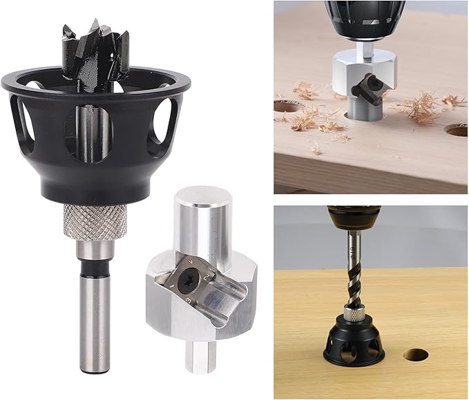 20mm Drill Locator for Woodworking, Bench Dog Hole Chamfer Reamer Tool, Aluminum Alloy Vertical Hole Locator Jig for Electric Drills, 20mm Short Drill Bit