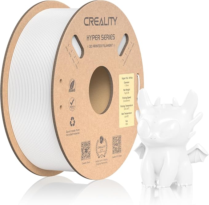 Official CREALITY Hyper PLA Filament 1.75mm, High Speed PLA 30-600mm/s 3D Printer Filament, Dimensional Accuracy +/-0.02mm, Fit Most FDM 3D Printers，1KG(2.2lbs) Spool White