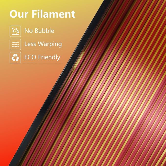 Kingroon PLA 3D Printer Filament, Triple Color Silk PLA Filament, Dimensional Accuracy +/- 0.03 mm, 1 kg Spool(2.2lbs), 1.75 mm, Golden-Yellow-Red