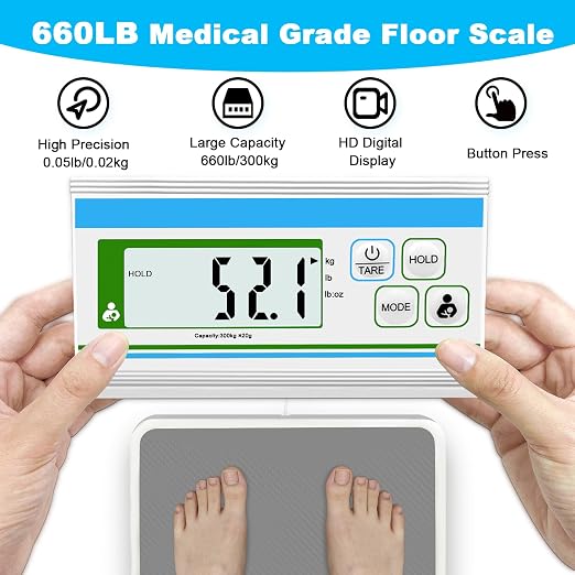 Medical Grade Floor Scale (660 lb),Professional Physician Scale with Digital Display, High Accuracy and Heavy Duty Body Scale Portable Weight Scale for Home & Hospital Use