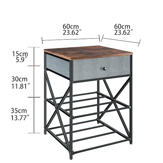 DALEHMOME 3D Printer Stand with Storage, 3D Printer Table with Power Outlet, Sturdy Metal Frame Workstation with Fabric Drawer for 3D Printing, Rustic Brown, 23.6" L x 23.6" W x 31.5" H