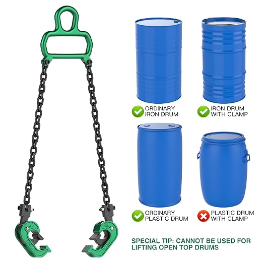 Chain Drum Lifter for 55 Gallon Drums, 2200 lbs Capacity, Enhanced | Automatic Grip Locking • OSHA-Compliant Lifting Design • Heavy-Duty Alloy Construction • Industrial Material Handling