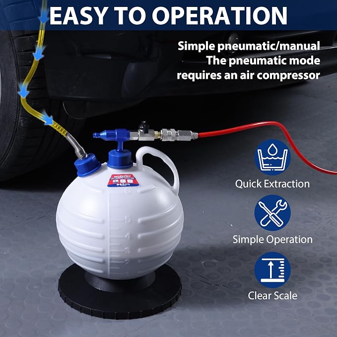 WORKPRO 6L Oil Extractor Pump, Pneumatic and Manual Fluid Extractor Pump with Main Hose, Three Extensions and Brake Bleeding Hose for Oil and Brake Fluid Change of Automotive, Marin Boat and More