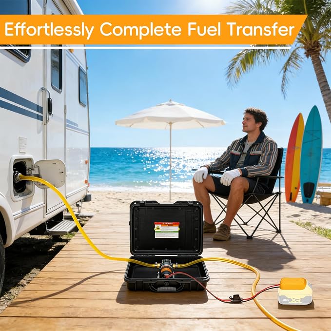 24V 120GPH Fuel Transfer Pump Set with Upgraded Carrying Case & Battery Adapter, Compatible with DeWalt 20V Battery, for Vehicles, Boats(120GPH 24V, Pump with Yellow Adapter)