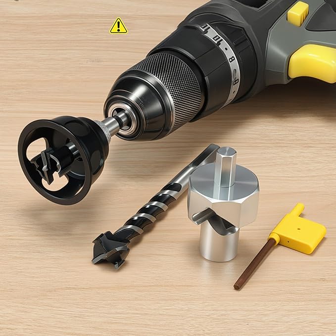 20mm Drill Locator for Woodworking, Bench Dog Hole Chamfer Reamer Tool, Aluminum Alloy Vertical Hole Locator Jig for Electric Drills, 20mm Short Drill Bit