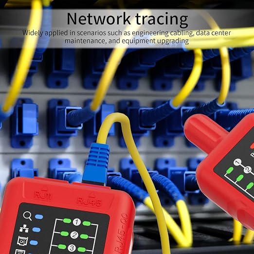 Network Cable Tester with Emitter and Receiver, NCV, Port Flashing – CAT5, CAT6 Line Tracer for RJ45/RJ11 LAN, Ethernet Cable Tester Line Finder with Earphone & LED for Dark Environments