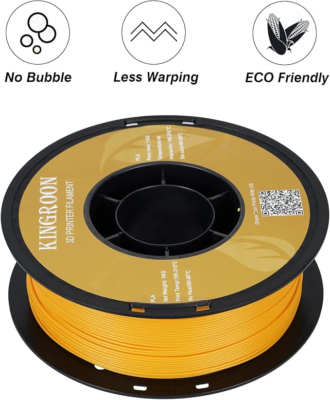 Kingroon PLA 3D Printer Filament, Dimensional Accuracy +/- 0.02 mm, 1 kg Spool(2.2lbs), 1.75 mm，Orange