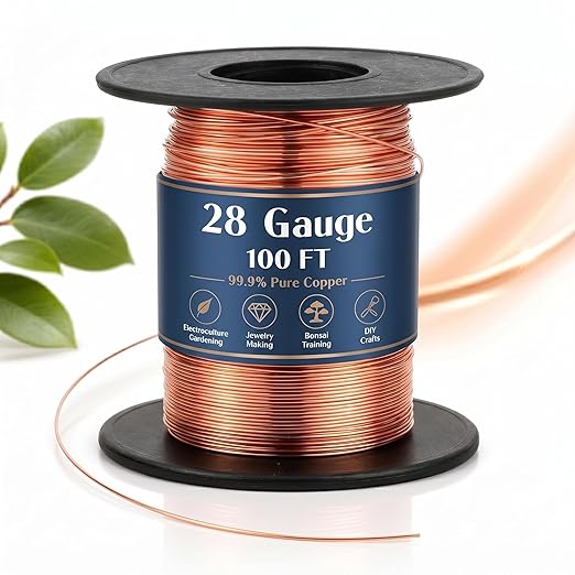 Therwen 100ft 28 Gauge Copper Wire for Gardening, Electroculture, Bonsai, Jewelry Making Beading DIY Craft Pure Bare Copper Wire Spool