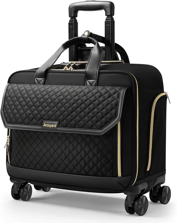 Rolling Laptop Bag for Women with 4 Spinner Wheels, 17 Inch Rolling Briefcase for Women with Lock, Waterproof Rolling Computer Bag with 11 Pockets & Padded Laptop Sleeve for Work Travel, Black