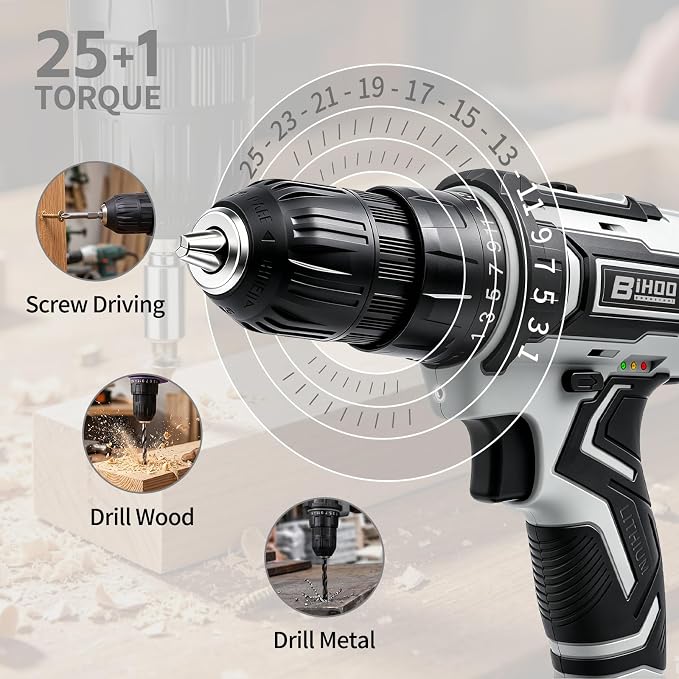 Cordless Drill Set,20V Drill Driver with Battery and Charger,3/8-Inch Keyless Chuck, Variable Speed,with Drills Bits Set,Gray