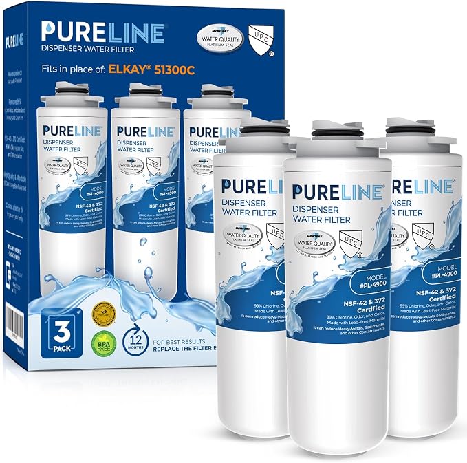 Pureline Filter Replacement for Elkay® 51300C, (NO CHIP) Compatible with Elkay® ezH2O and Halsey Taylor® Bottle Filling Station (3 Pack)