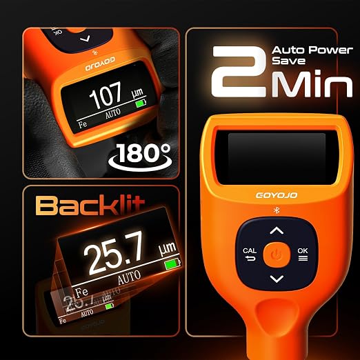 Professional Paint Thickness Gauge with APP & External Probe, 0-9900 μm (0-390 mils) Coating Thickness Meter, Auto Fe/Al/Zn/Fe(C) Detection, 0.1μm Resolution, ±(2%+1μm) Accuracy for Paint Inspection