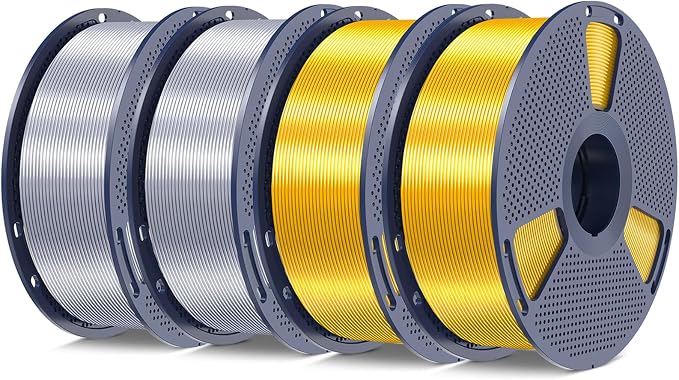 SUNLU Silk PLA+ Filament 1.75mm, Chrome Like Gloss Finish, Smooth Silk Texture, Upgraded Formula for Stable Printing, 4kg(8.8lbs) PLA Plus 3D Printer Filament, Gold+Gold+Silver+Silver