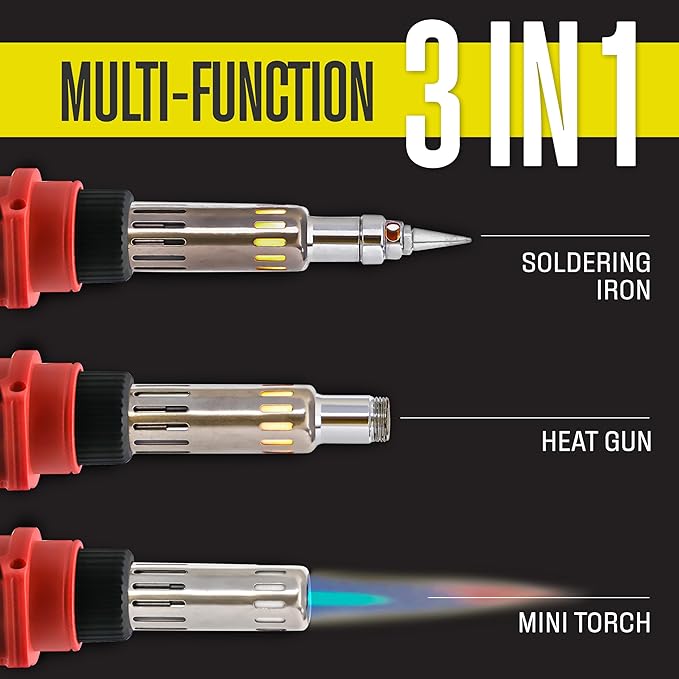 Berkling Premium Butane Soldering Iron Kit - Portable Cordless Welding Micro Solder Torch Heat Gun, 3 Pro Grade Tips, 15g Lead-Free Rosin Core Solder Wire, Mini Wrench, Sponge (BSG-668 Kit Red)