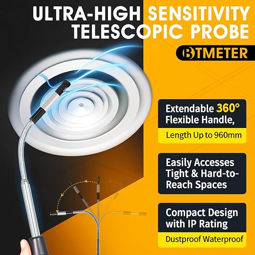 BTMETER Hot Wire Anemometer - CFM/CMM Handheld Wind Speed Meter, Airflow Meter Measure 0.2~67Mph, Thermal Anemometer with 360° Revolve Telescopic Probe & LCD Backlight for HVAC Duct Air Vent BT-9000F
