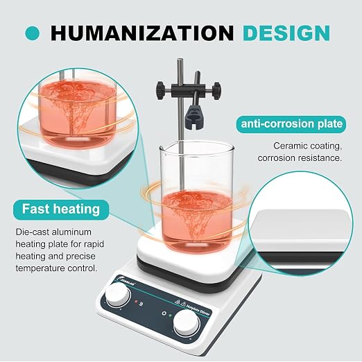 JOANLAB Magnetic Stirrer Hot Plate HS-6 | 260°C, 200-1500 RPM, 3L Stirring Capacity | Knob Control, 110V