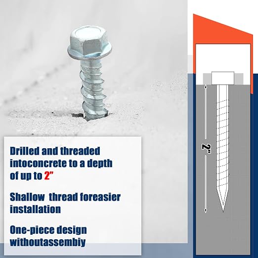 Tandefio 50 Pack 5/16" x 2" Concrete Screw Anchor Galvanized Large Diameter Heavy Duty Plated Concrete Anchors for Masonry Brick Anchoring Block Decking Framing Hex Drive